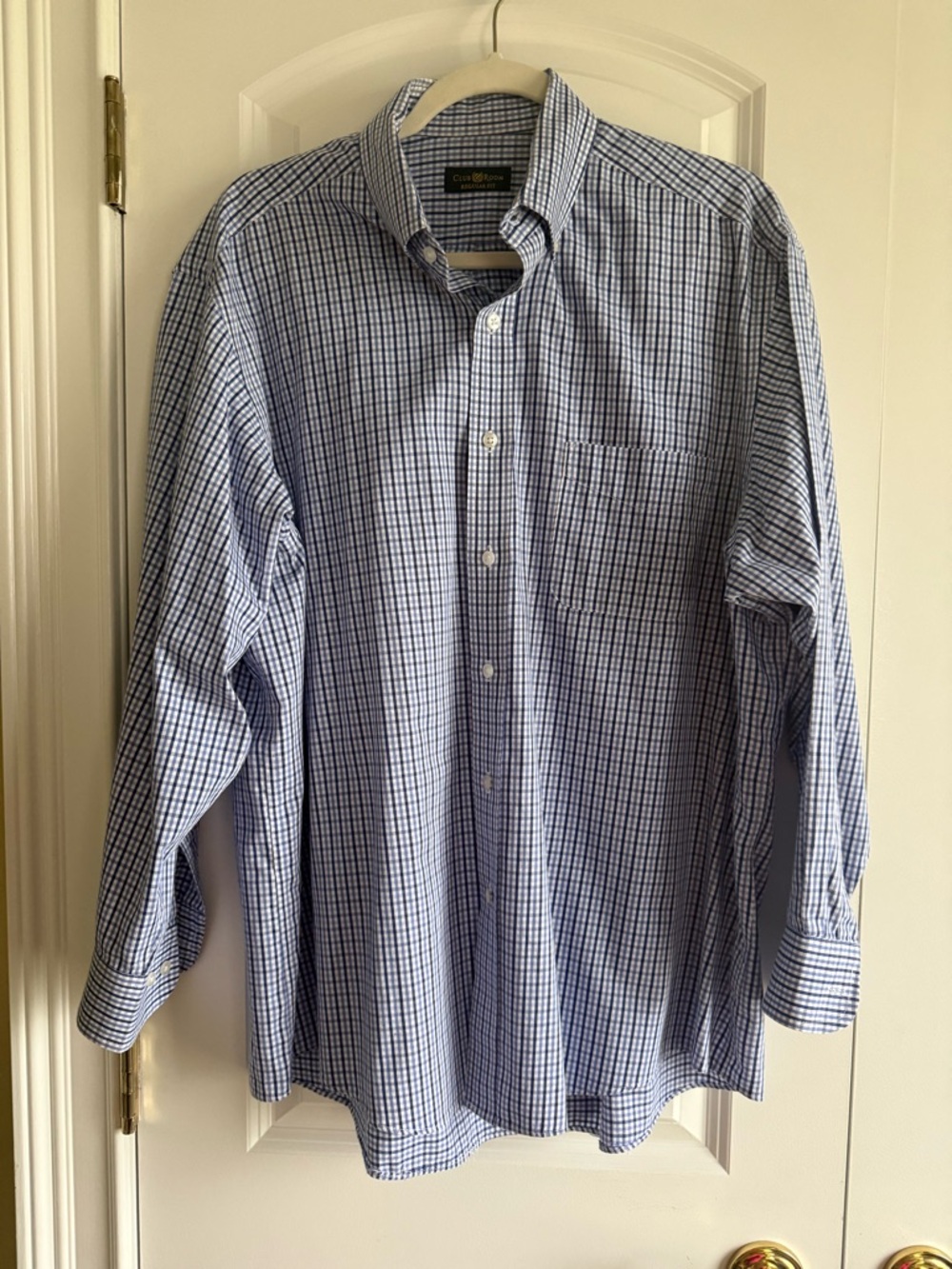 Club Room Blue Checked Button-Down Dress Cotton Shirt, sz. 17 32/33, like new!